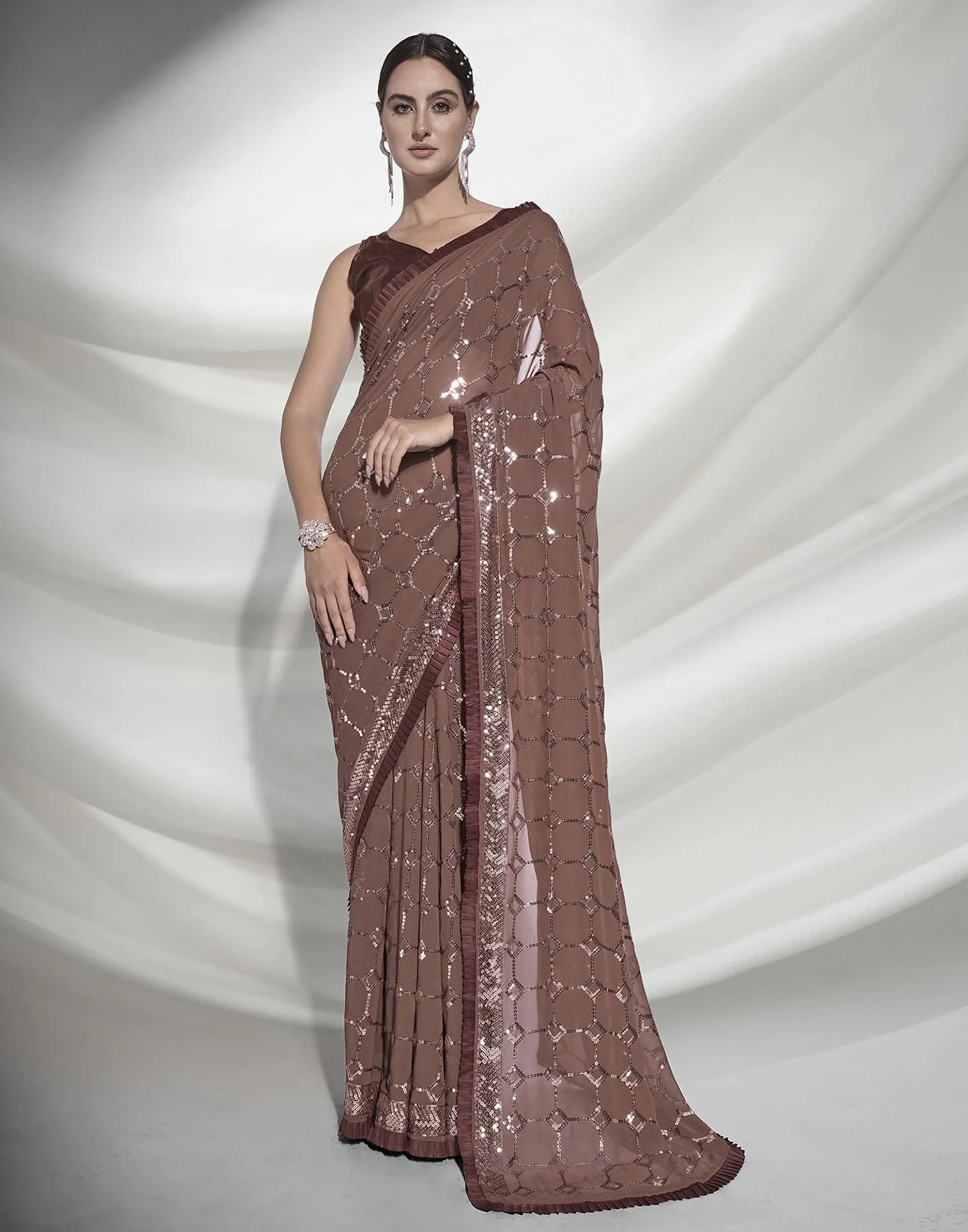 Brown Sequence Saree