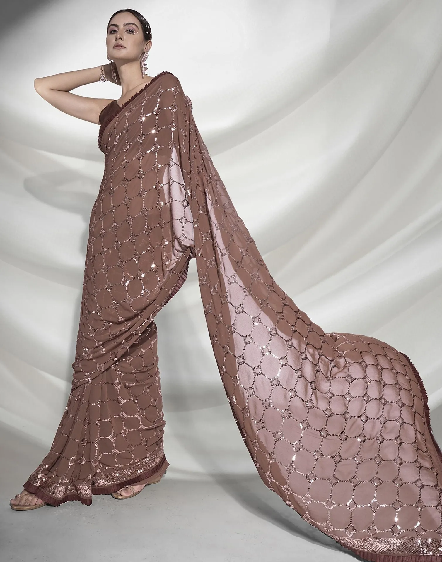 Brown Sequence Saree