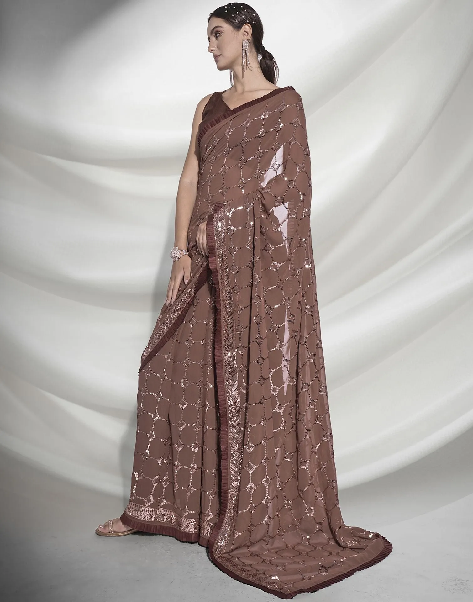 Brown Sequence Saree