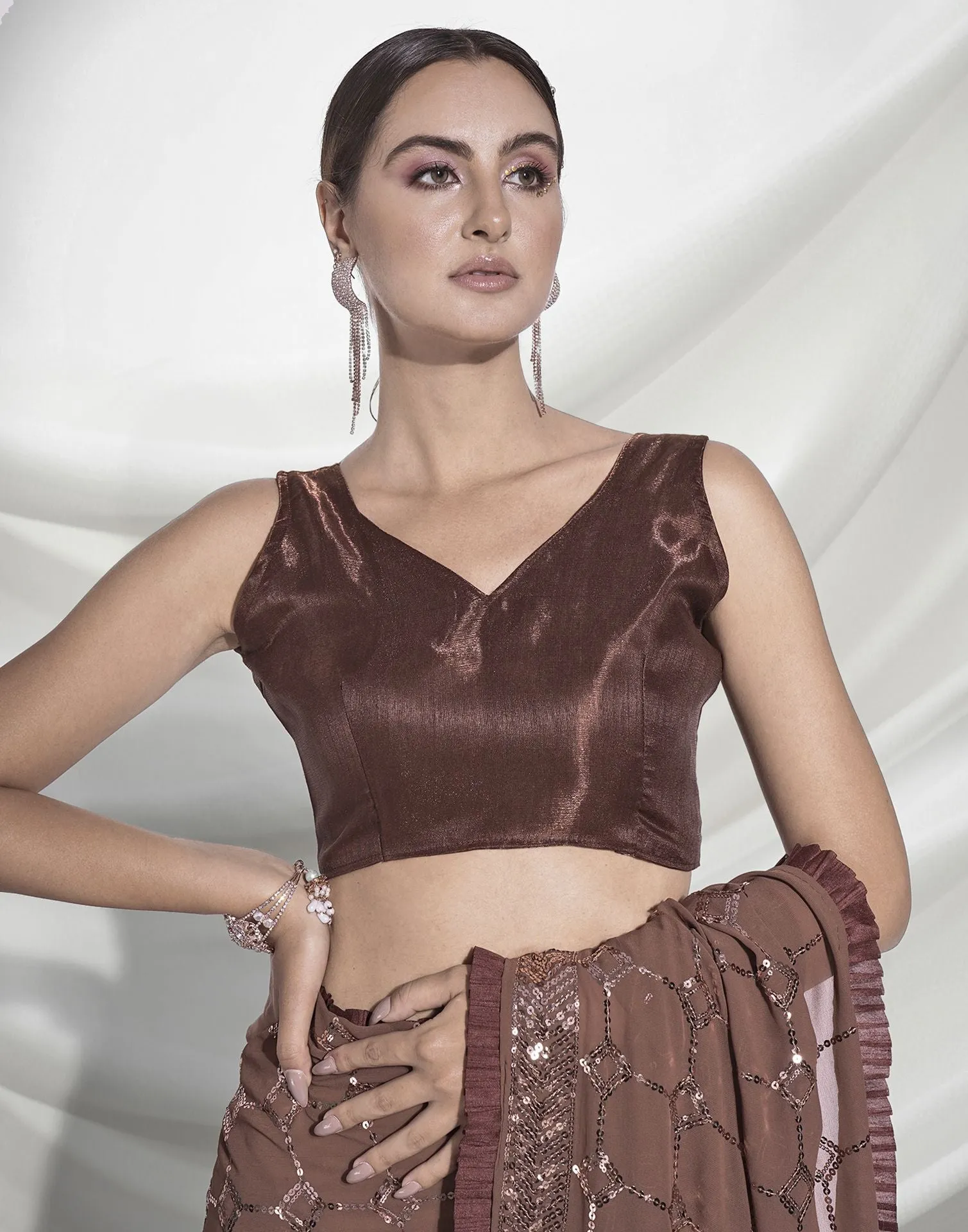 Brown Sequence Saree