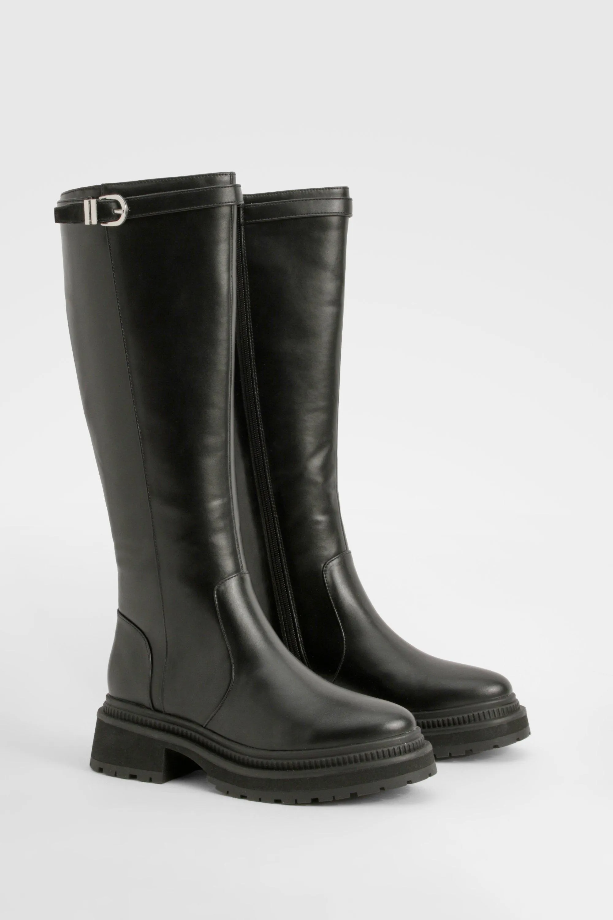 Buckle Strap Detail Chunky Knee High Boots