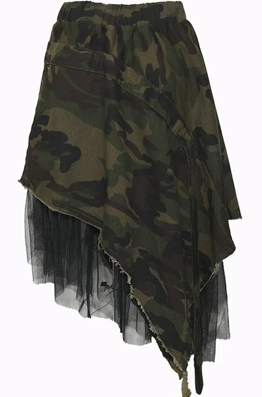 Camo tulle trim skirt