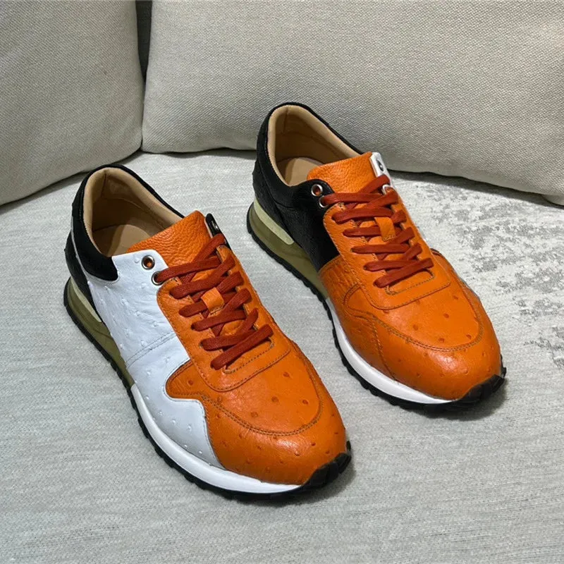 Casual Mixed Color Leather Sneakers - Men and Women, Genuine, Lace-up