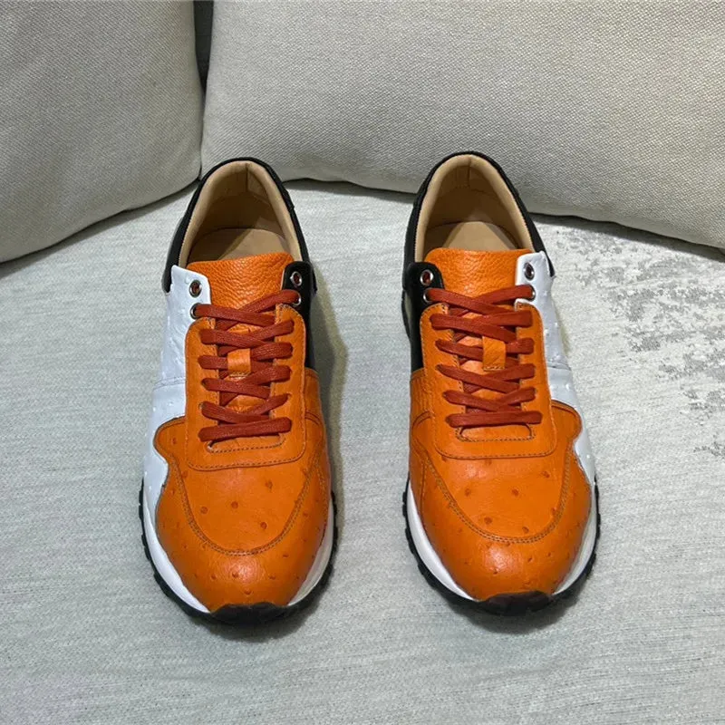 Casual Mixed Color Leather Sneakers - Men and Women, Genuine, Lace-up