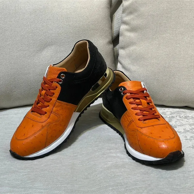 Casual Mixed Color Leather Sneakers - Men and Women, Genuine, Lace-up