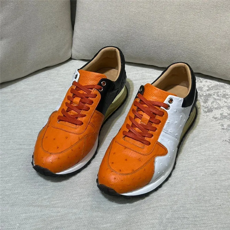 Casual Mixed Color Leather Sneakers - Men and Women, Genuine, Lace-up