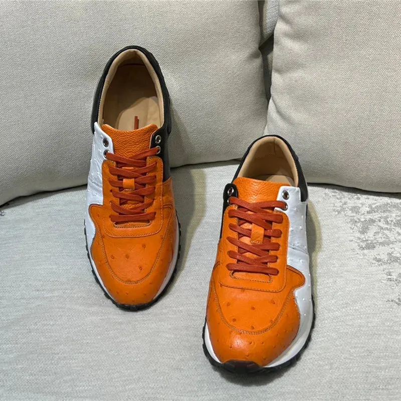 Casual Mixed Color Leather Sneakers - Men and Women, Genuine, Lace-up