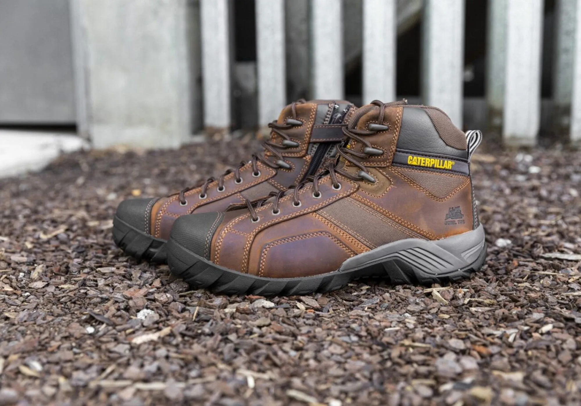 Caterpillar Cat Argon Hi Side Zip Brown Mens Steel Toe Work/Safety Boots