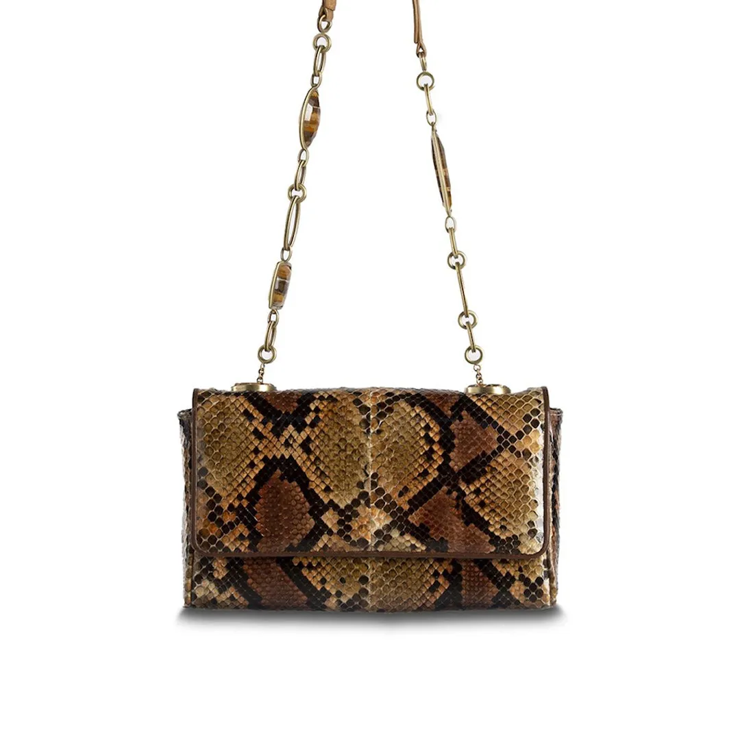 Chain & Jewel Shoulder Bag, Mini - Brown Multi-Color, Gemstone Accents