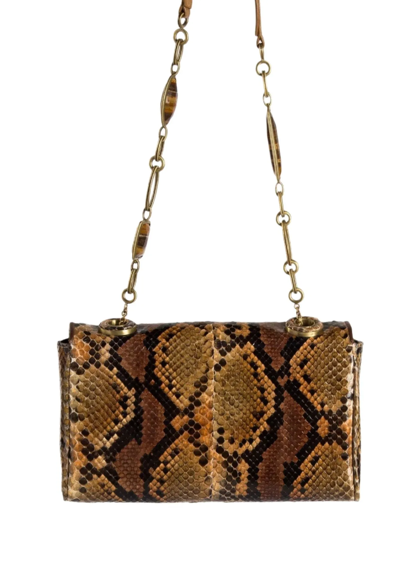 Chain & Jewel Shoulder Bag, Mini - Brown Multi-Color, Gemstone Accents