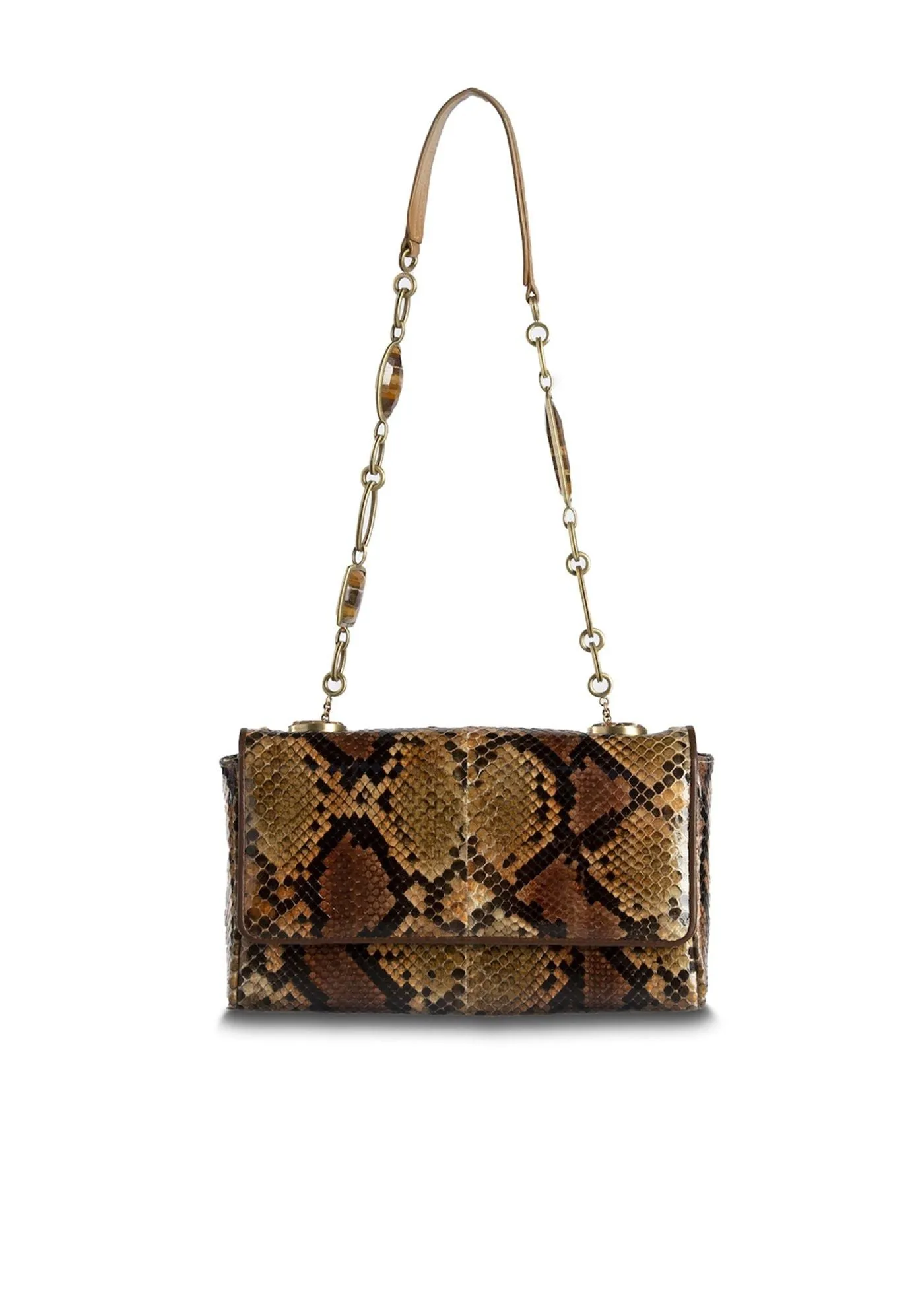 Chain & Jewel Shoulder Bag, Mini - Brown Multi-Color, Gemstone Accents