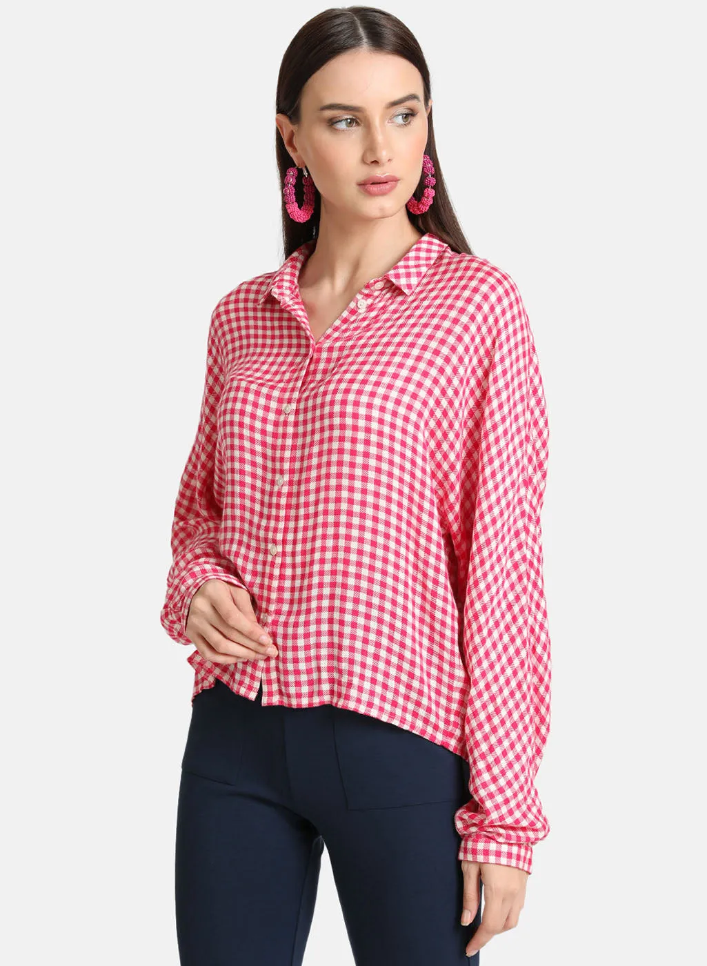 Checked button-down shirt.