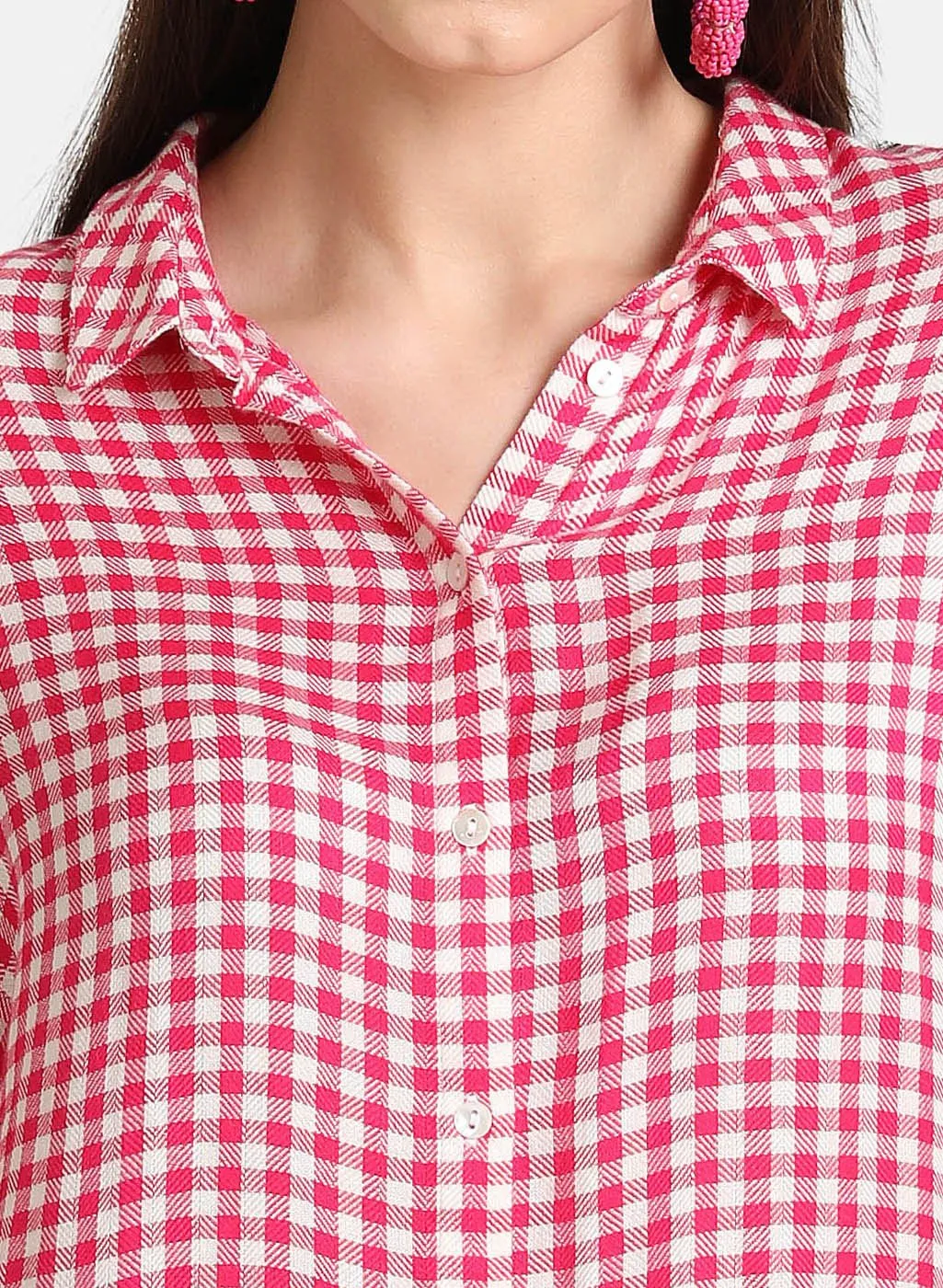 Checked button-down shirt.