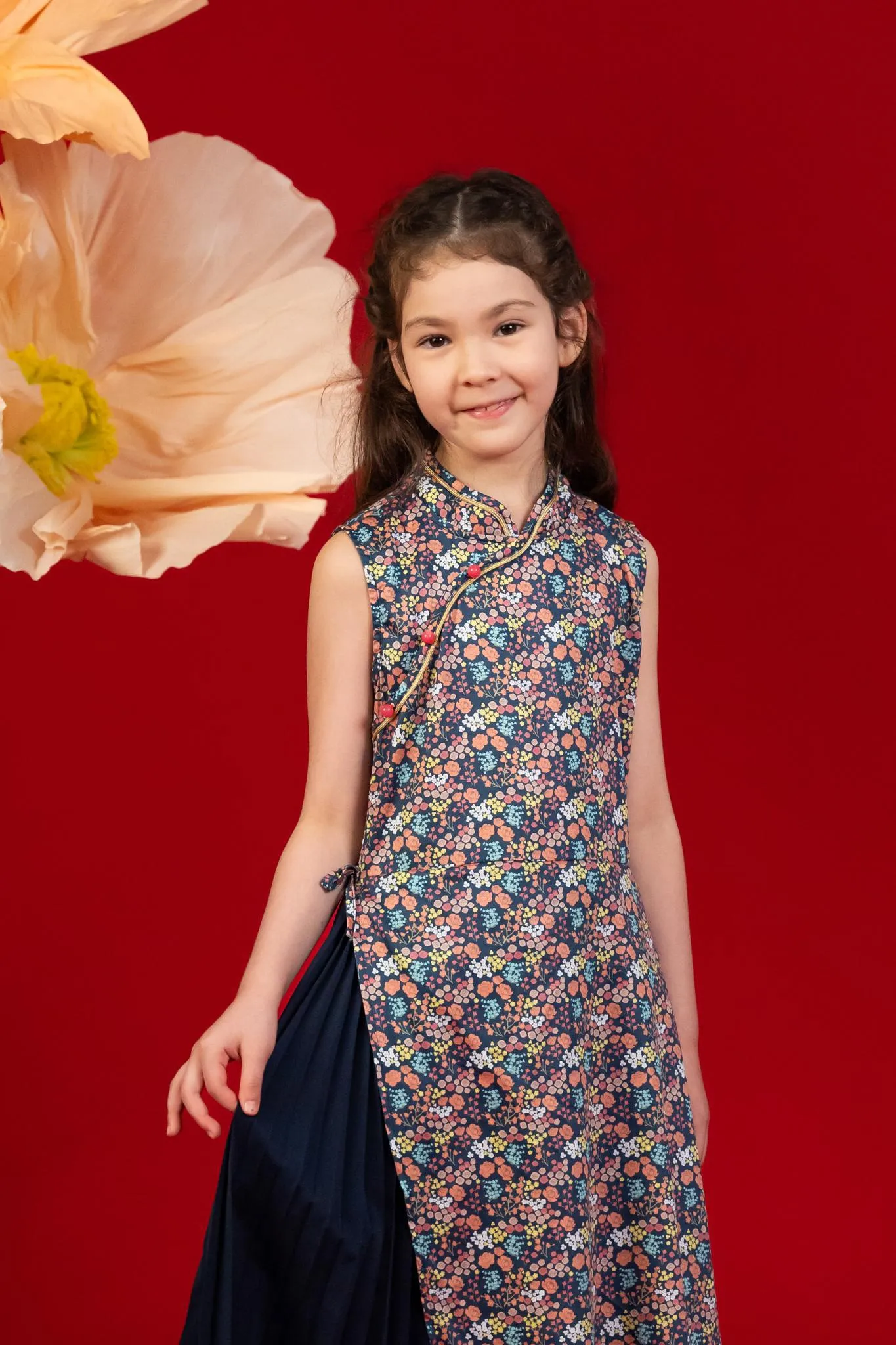 Cheongsam Dress - Navy Floral