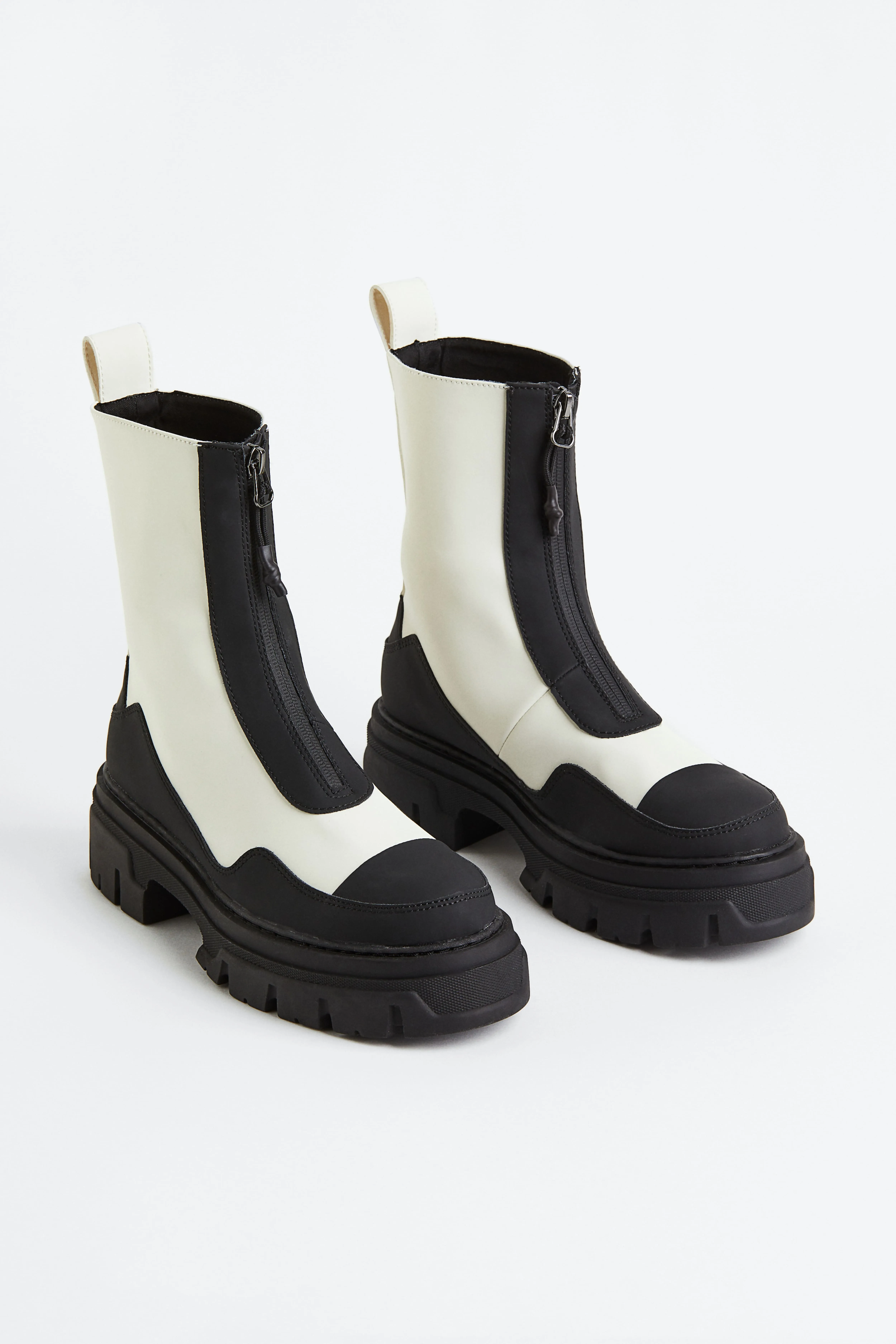 Chunky zip-front boots - High heel - White/Black - Ladies | H&M GB