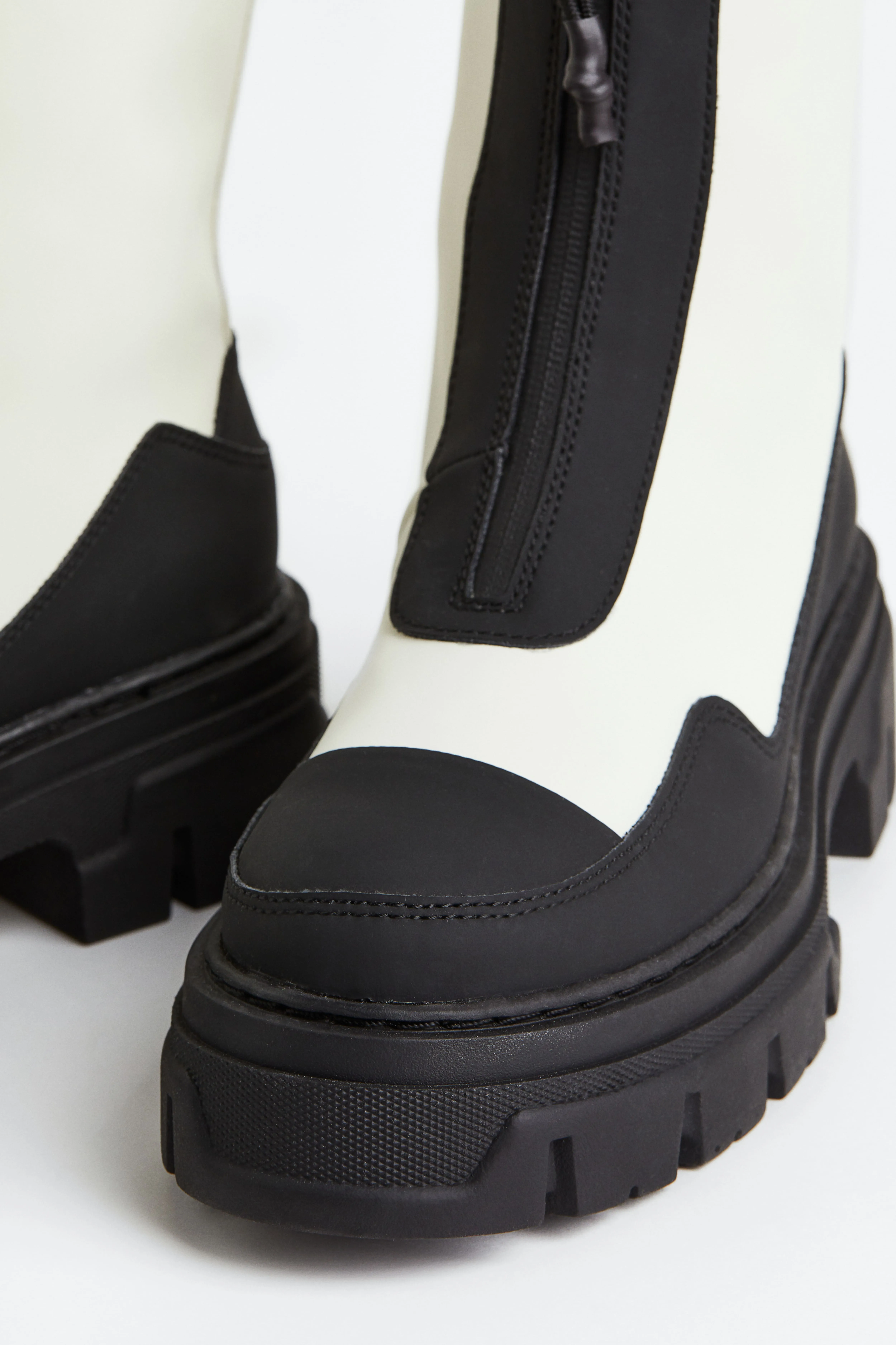 Chunky zip-front boots - High heel - White/Black - Ladies | H&M GB