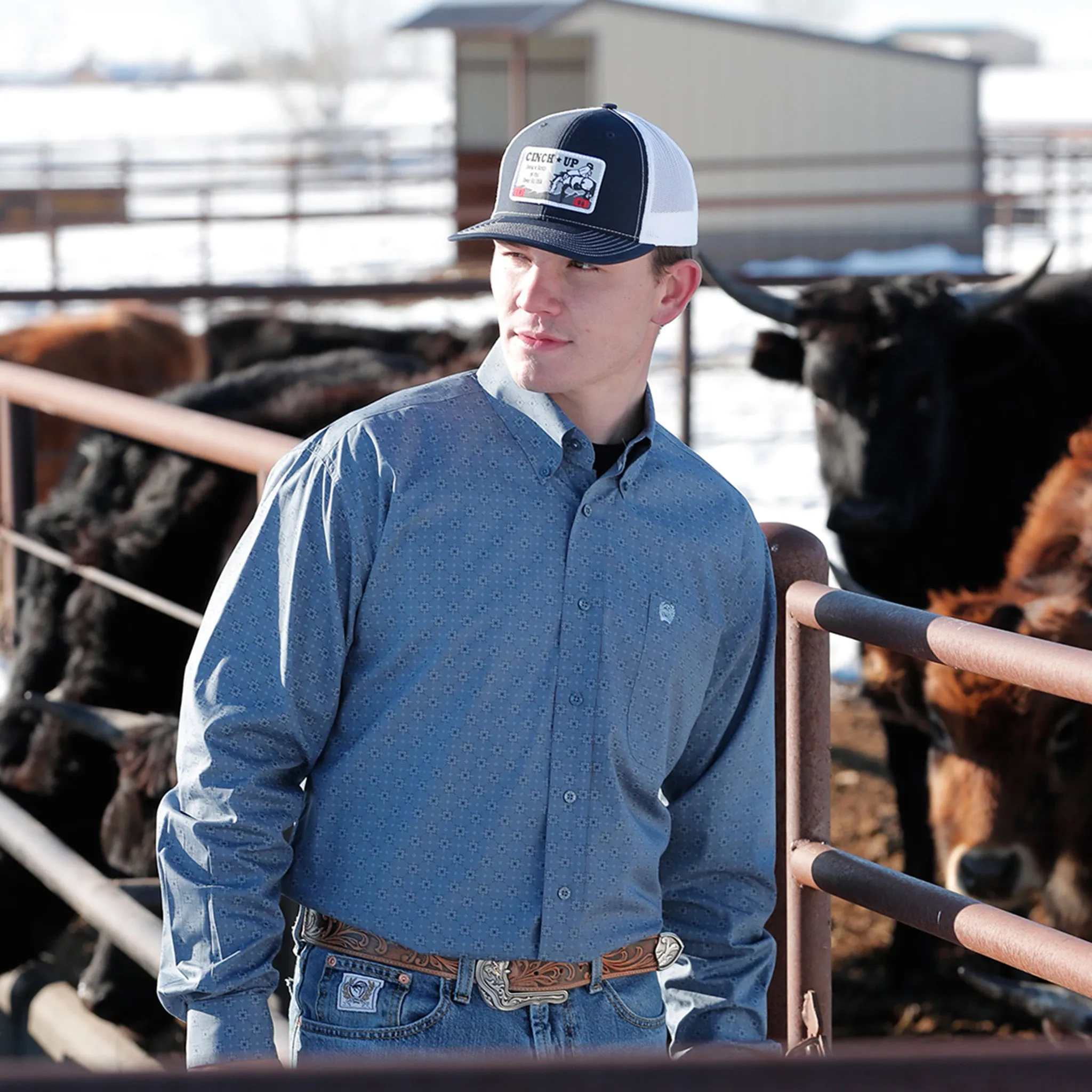 Cinch Dusty Blue Geo Print Shirt - Men's