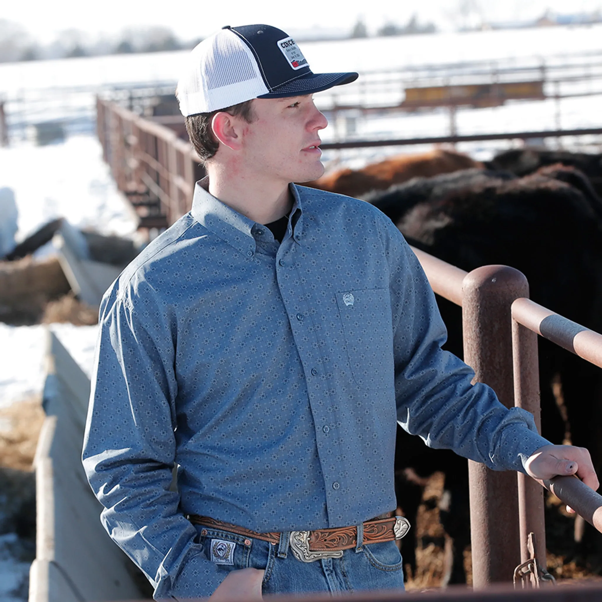 Cinch Dusty Blue Geo Print Shirt - Men's