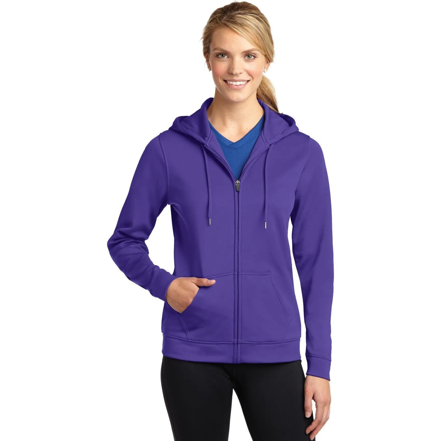 CLOSEOUT - Sport-Tek Ladies Sport-Wick Fleece Full-Zip Hooded Jacket