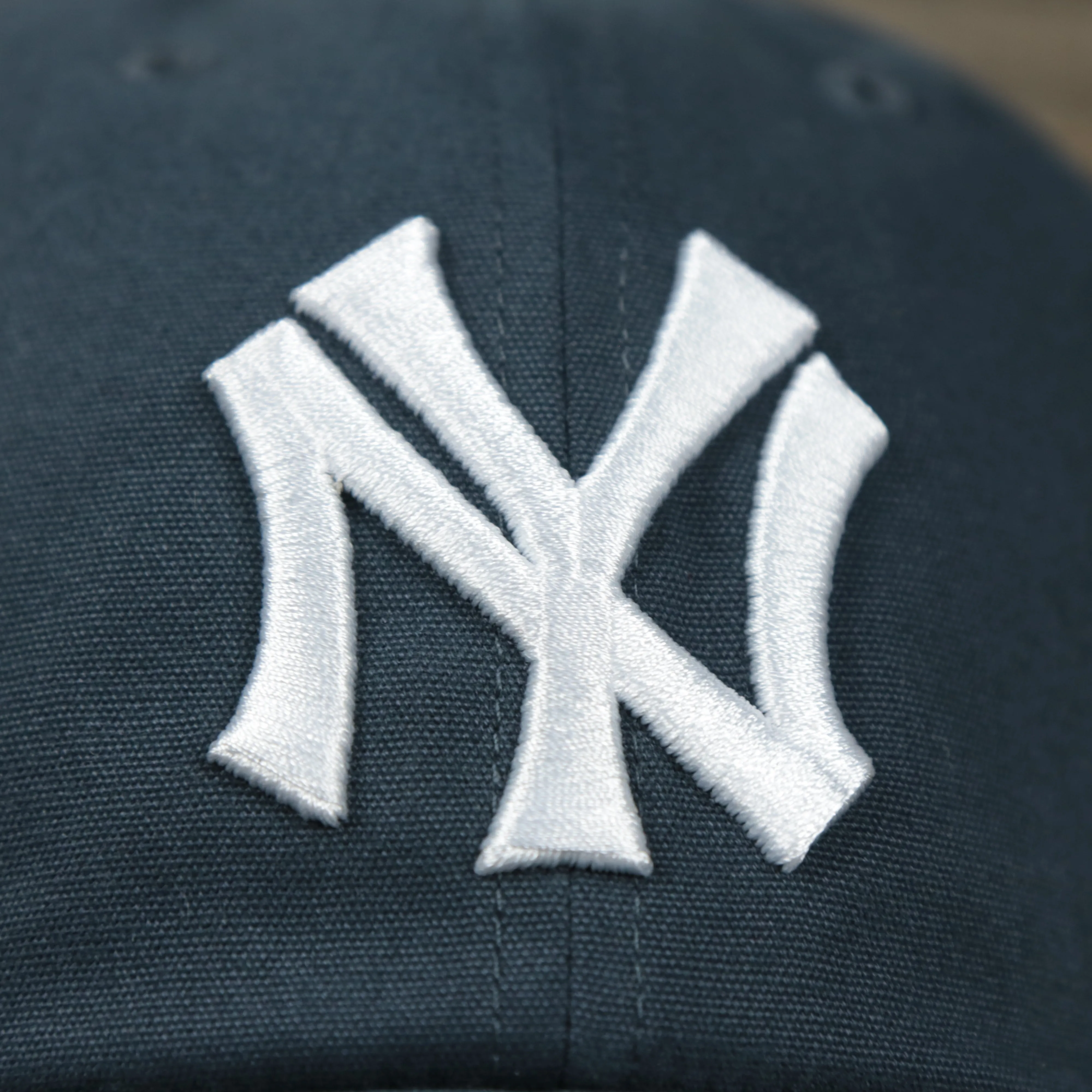 Cooperstown Collection New York Yankees Side Patch Leather Brown Undervisor Vintage Navy Dad Hat