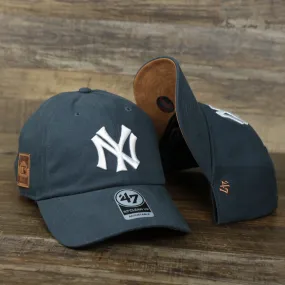 Cooperstown Collection New York Yankees Side Patch Leather Brown Undervisor Vintage Navy Dad Hat