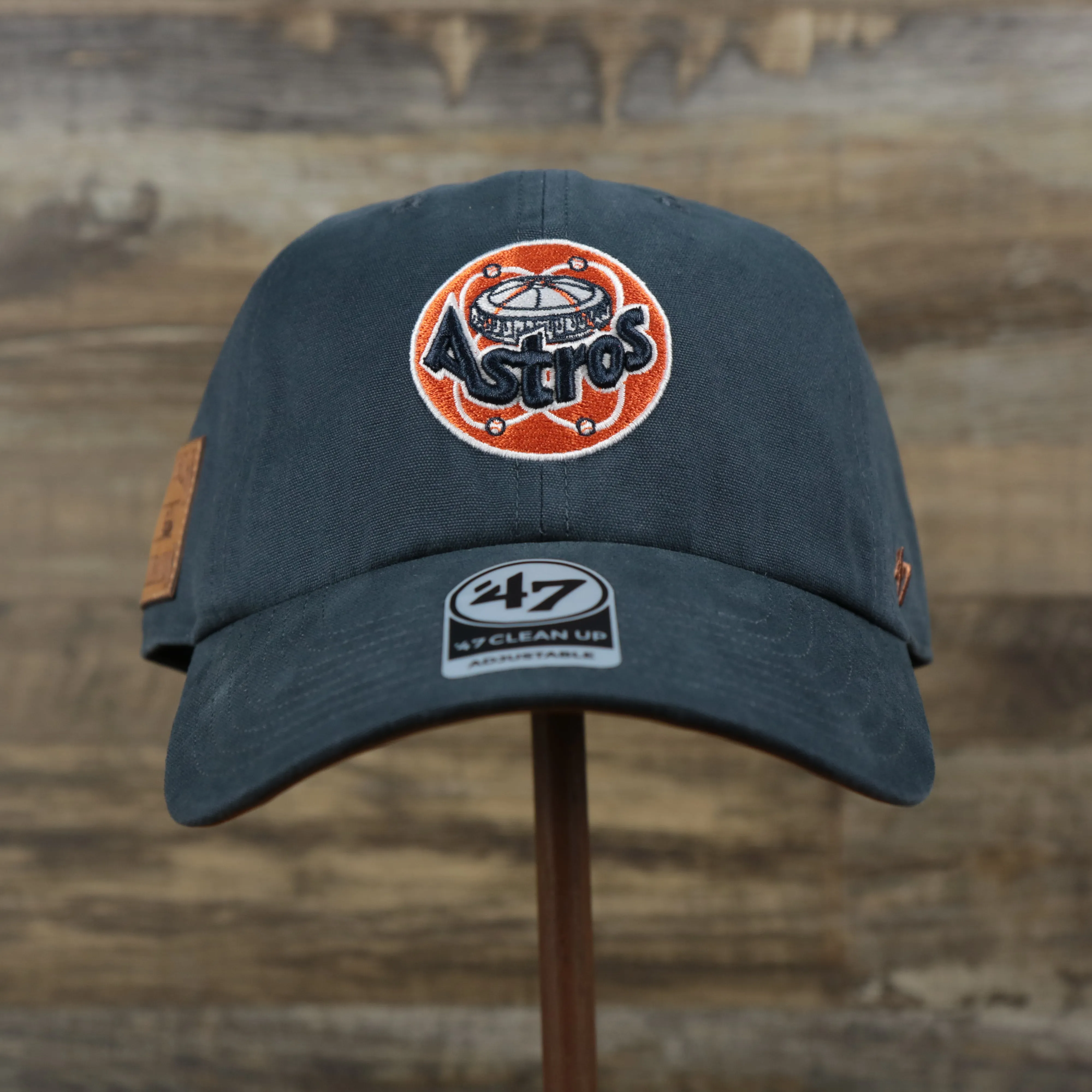 Cooperstown Houston Astros Side Patch Leather Brown Undervisor Dad Hat - Vintage Navy Dad Hat