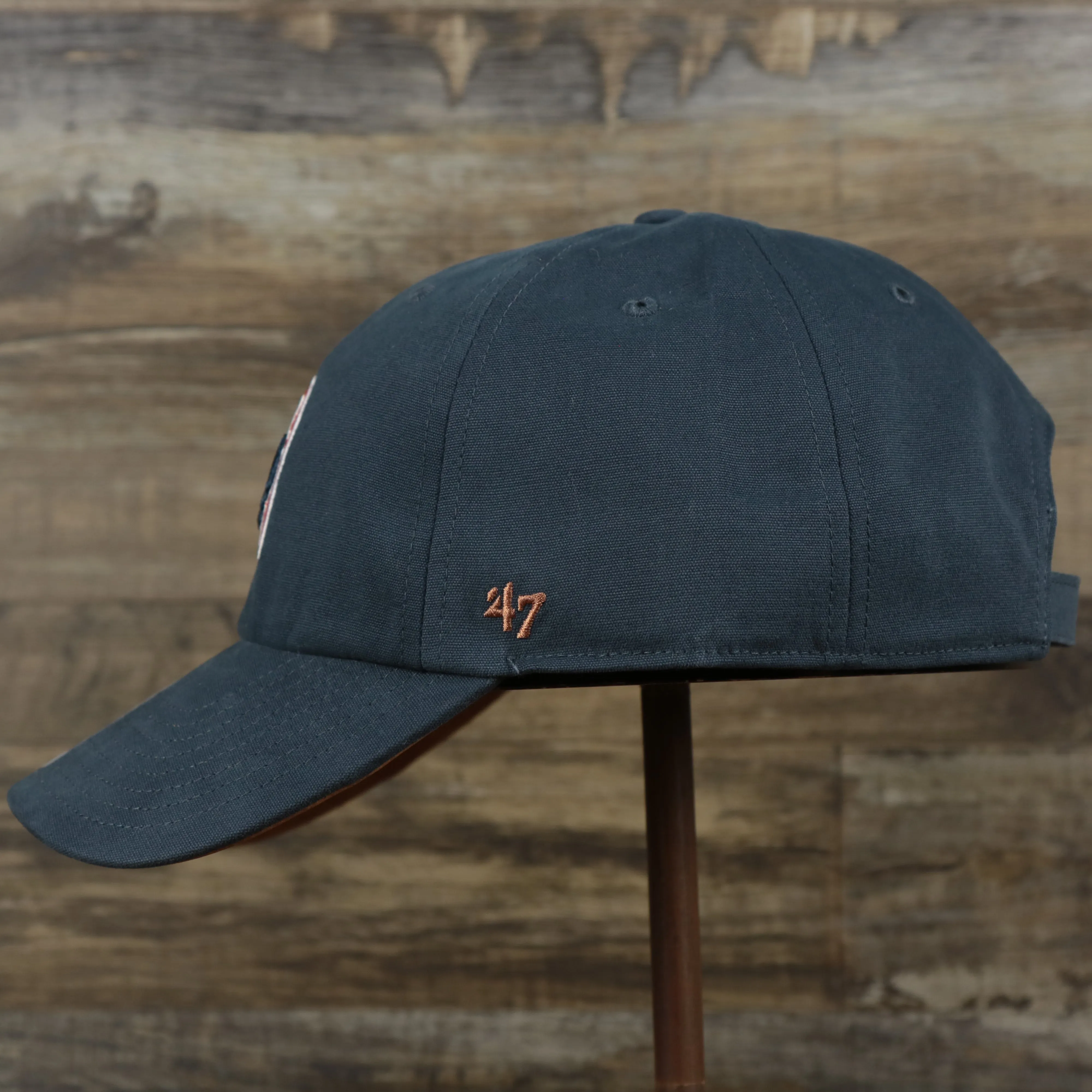 Cooperstown Houston Astros Side Patch Leather Brown Undervisor Dad Hat - Vintage Navy Dad Hat