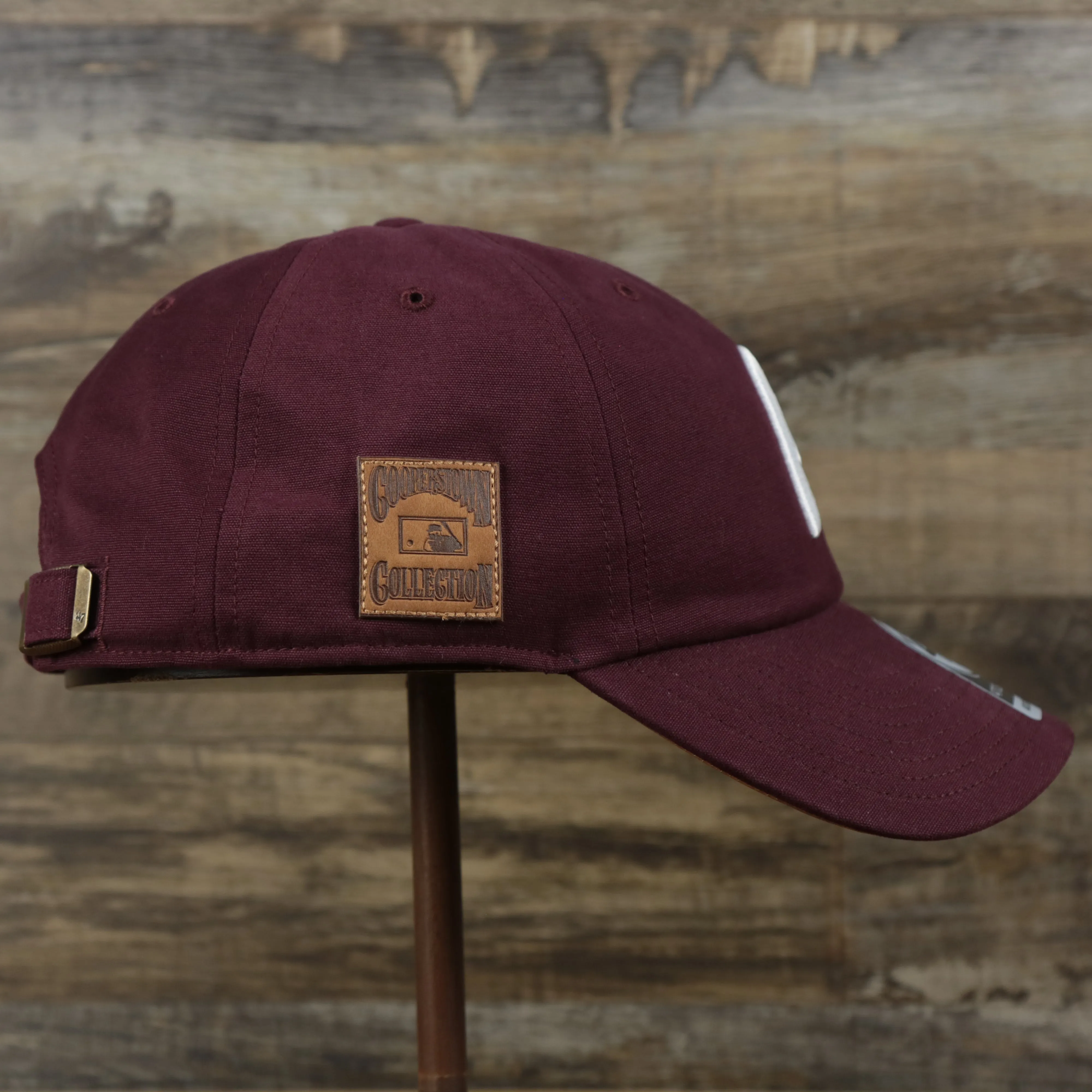 Cooperstown Philadelphia Phillies Collection Side Patch Leather Brown Undervisor Dad Hat, Maroon Dad Hat - Top Google SEO Result