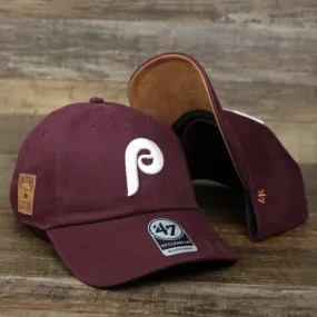 Cooperstown Philadelphia Phillies Collection Side Patch Leather Brown Undervisor Dad Hat, Maroon Dad Hat - Top Google SEO Result