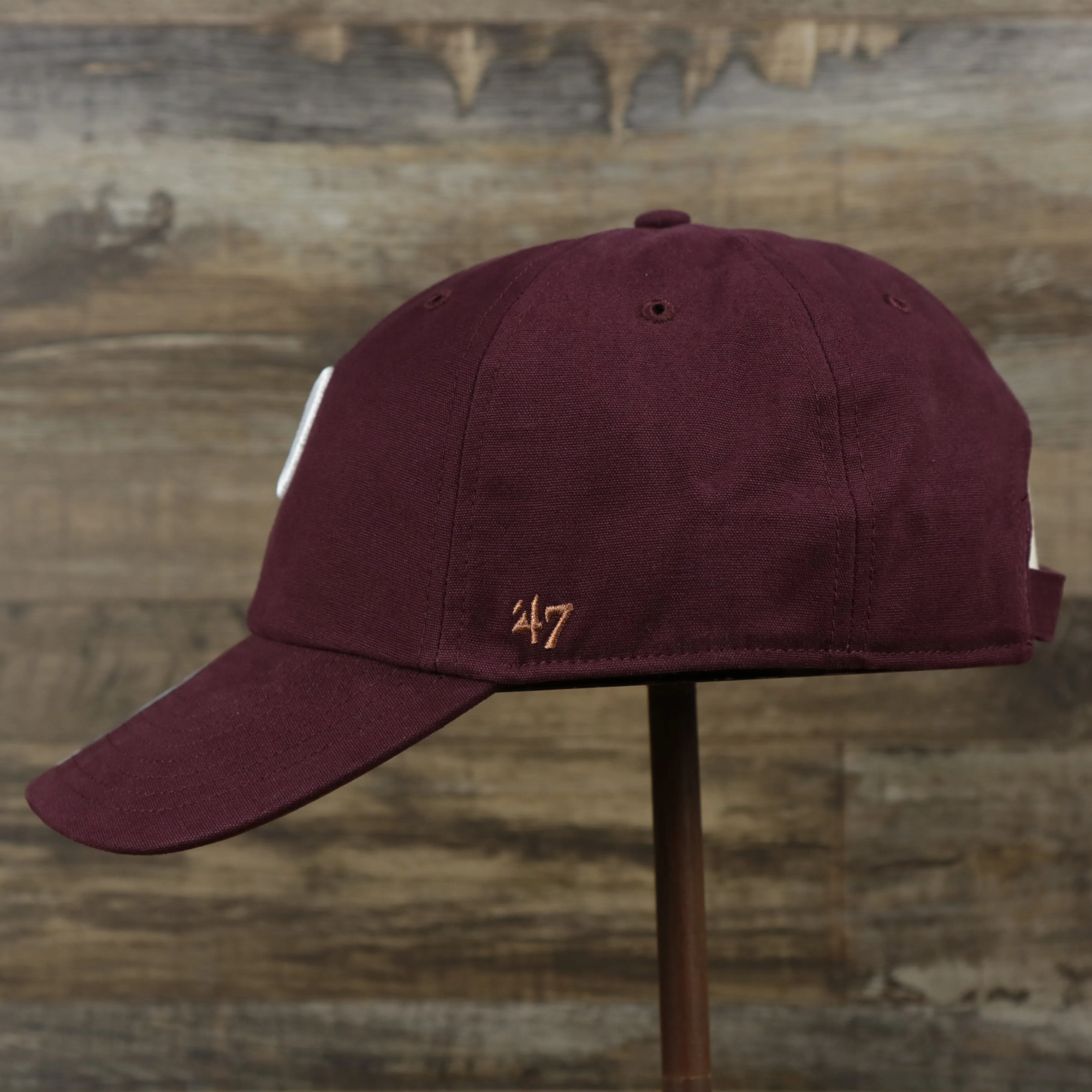 Cooperstown Philadelphia Phillies Collection Side Patch Leather Brown Undervisor Dad Hat, Maroon Dad Hat - Top Google SEO Result