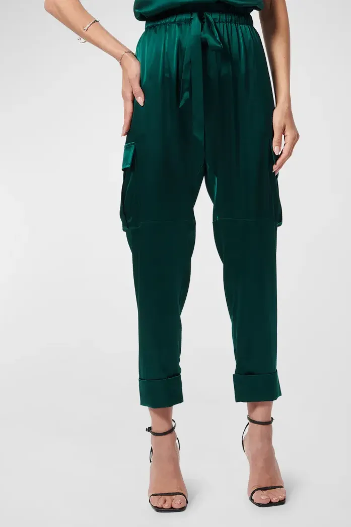 Cropped Silk Cargo Pants