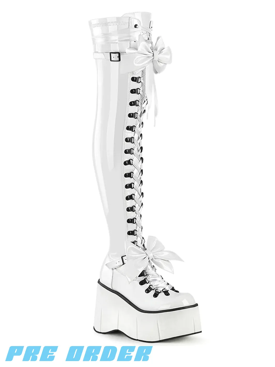 Demonia Kera 303 platform boots - white patent pre order