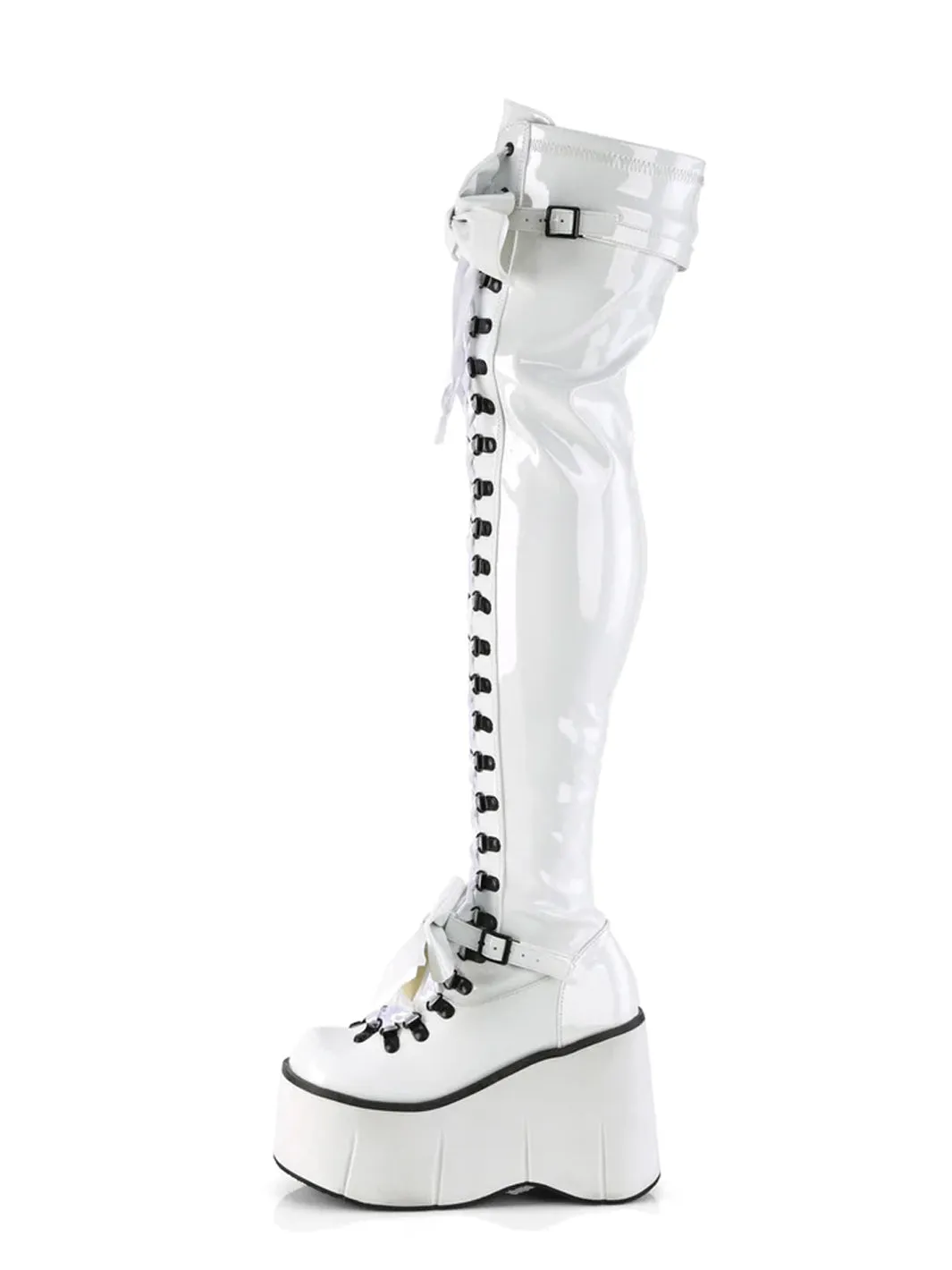 Demonia Kera 303 platform boots - white patent pre order