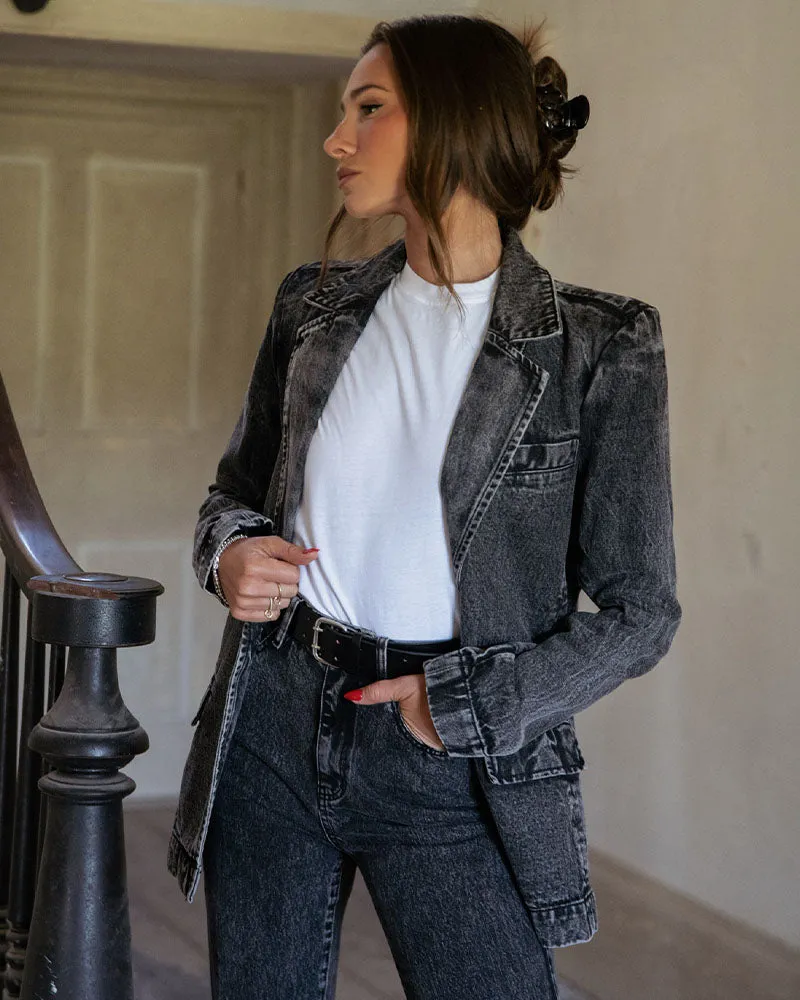 Denim Blazer | Black Acid Wash