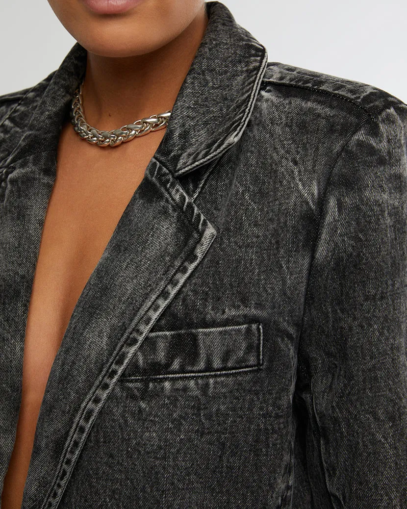 Denim Blazer | Black Acid Wash