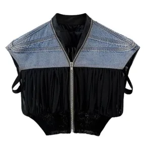 Denim Chiffon Crop Vest - Buy Online