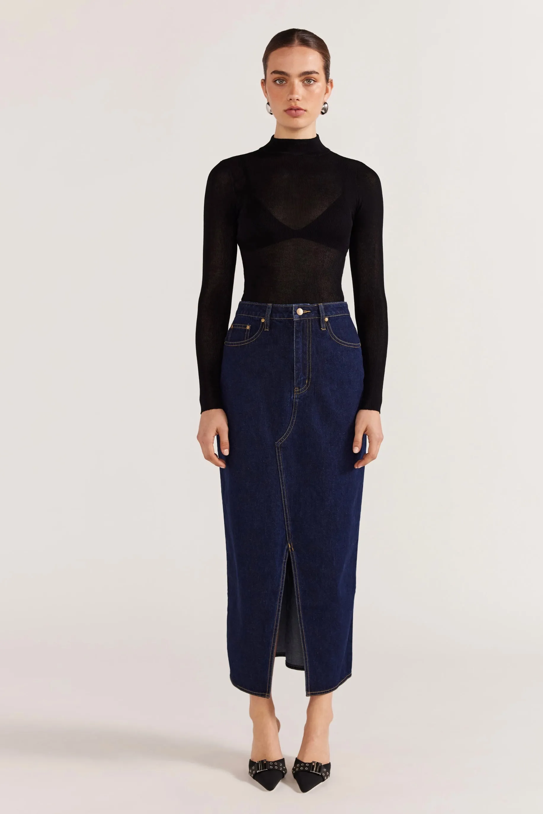 Denim Midi Skirt - Indigo