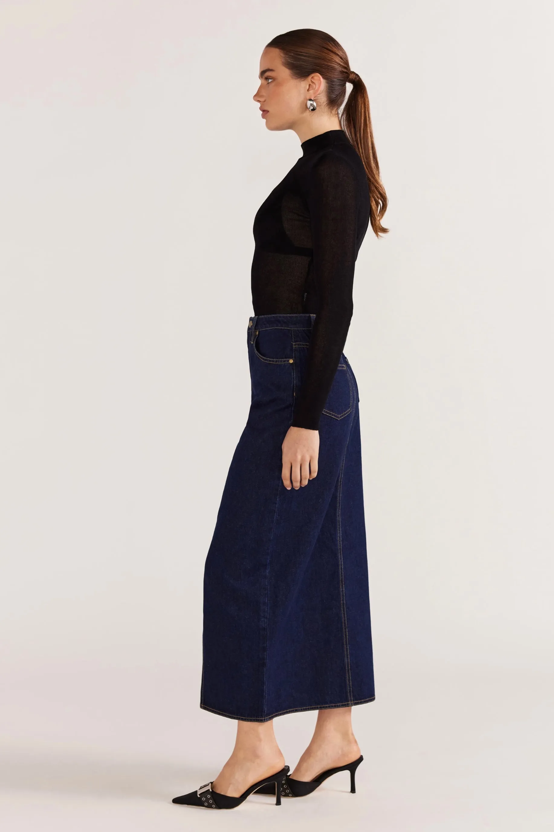 Denim Midi Skirt - Indigo