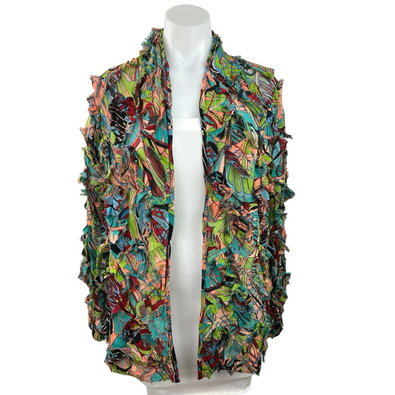 Dilemma Dhun Shroff Multicolor Open Front Shaggy Cardigan Blazer Jacket One Size