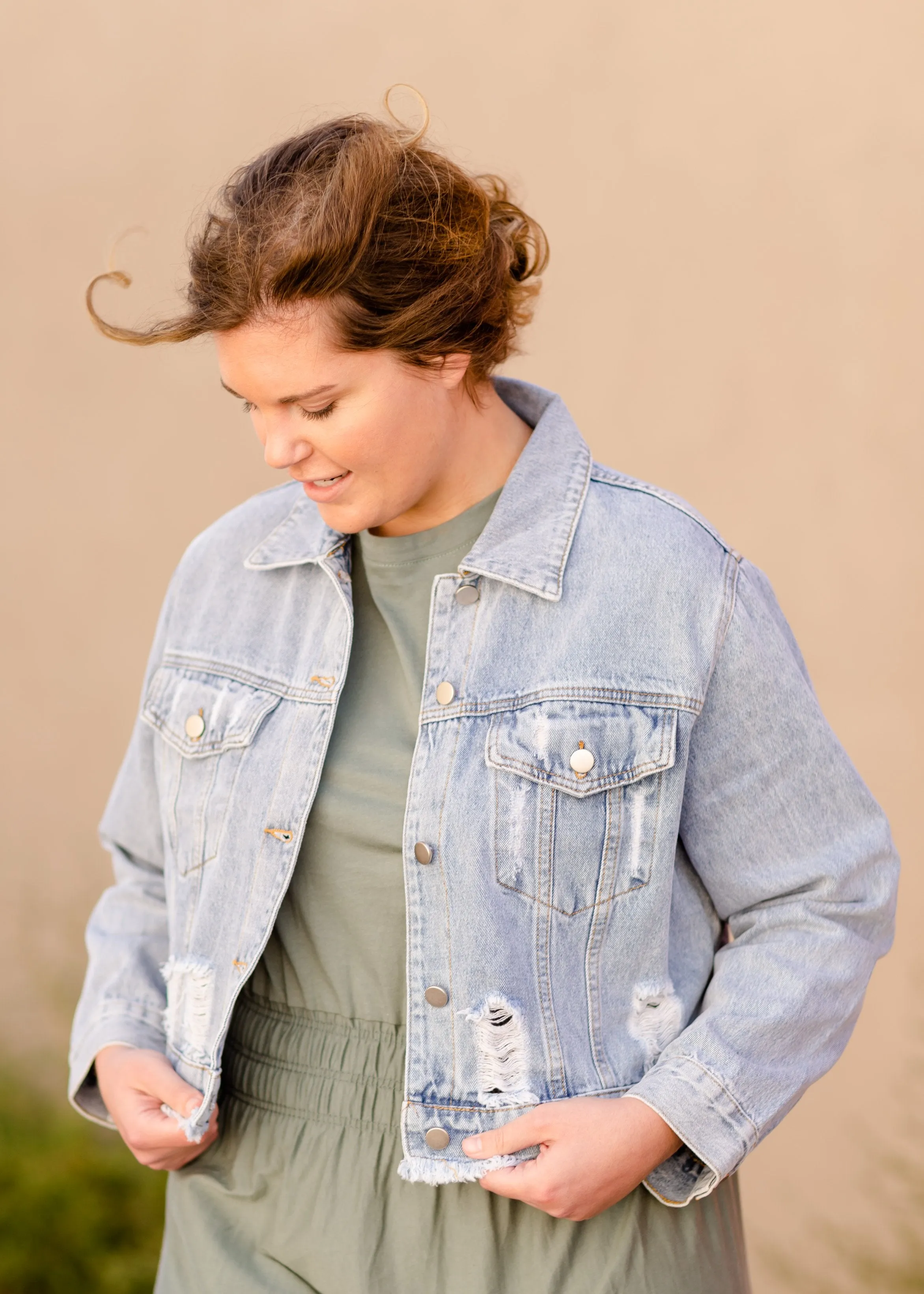 Distressed Light Wash Denim Jean Jacket - FINAL SALE