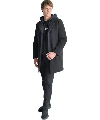 DKNY Men's Removable Hood Notch-Lapel Coat