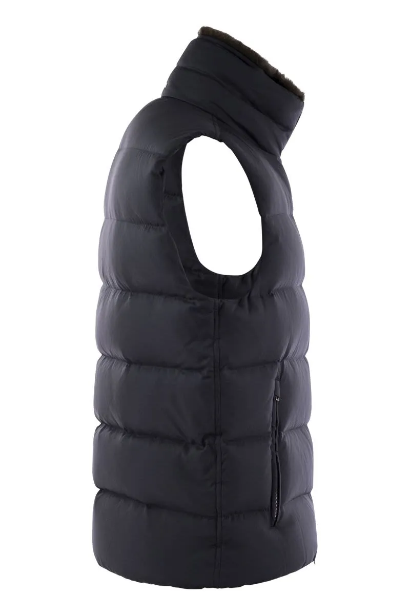 DOWN-FILLED WAISTCOAT WITH FUR INSERT