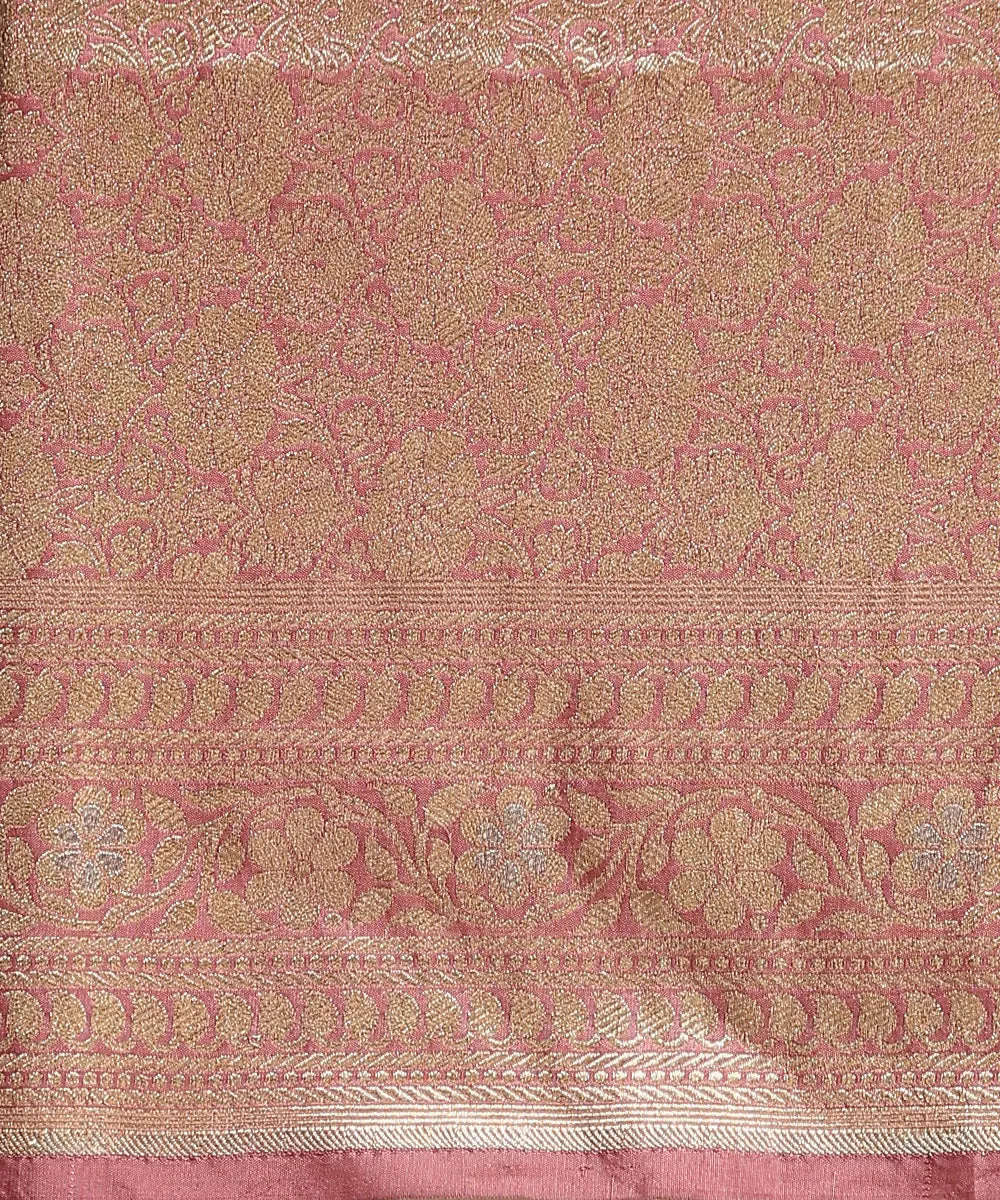 Dusty Rose Handloom Pink Pure Katan Silk Jangla Banarasi Saree With Mughal Motifs