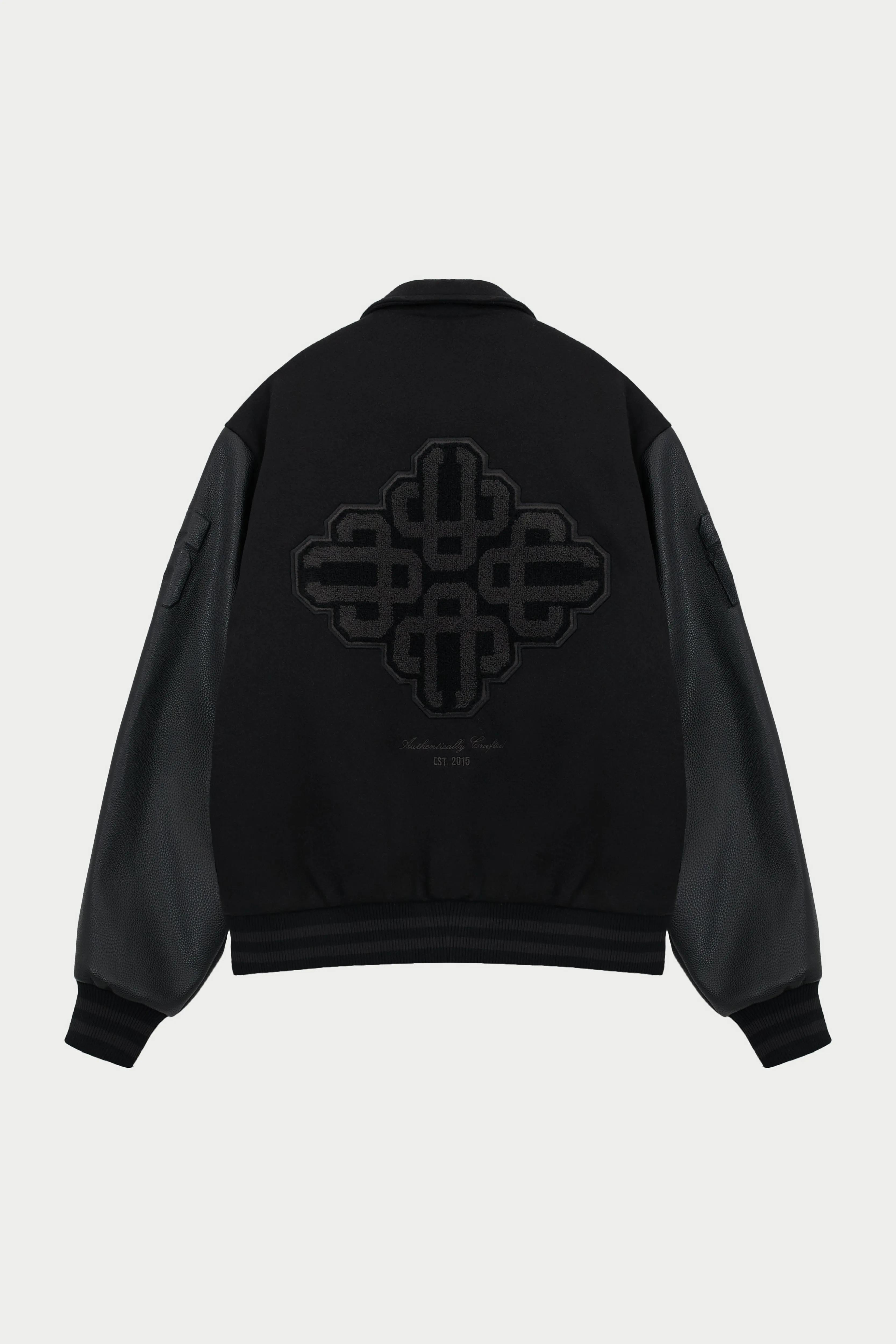 EMBLEM CHENILLE VARSITY JACKET- BLACK