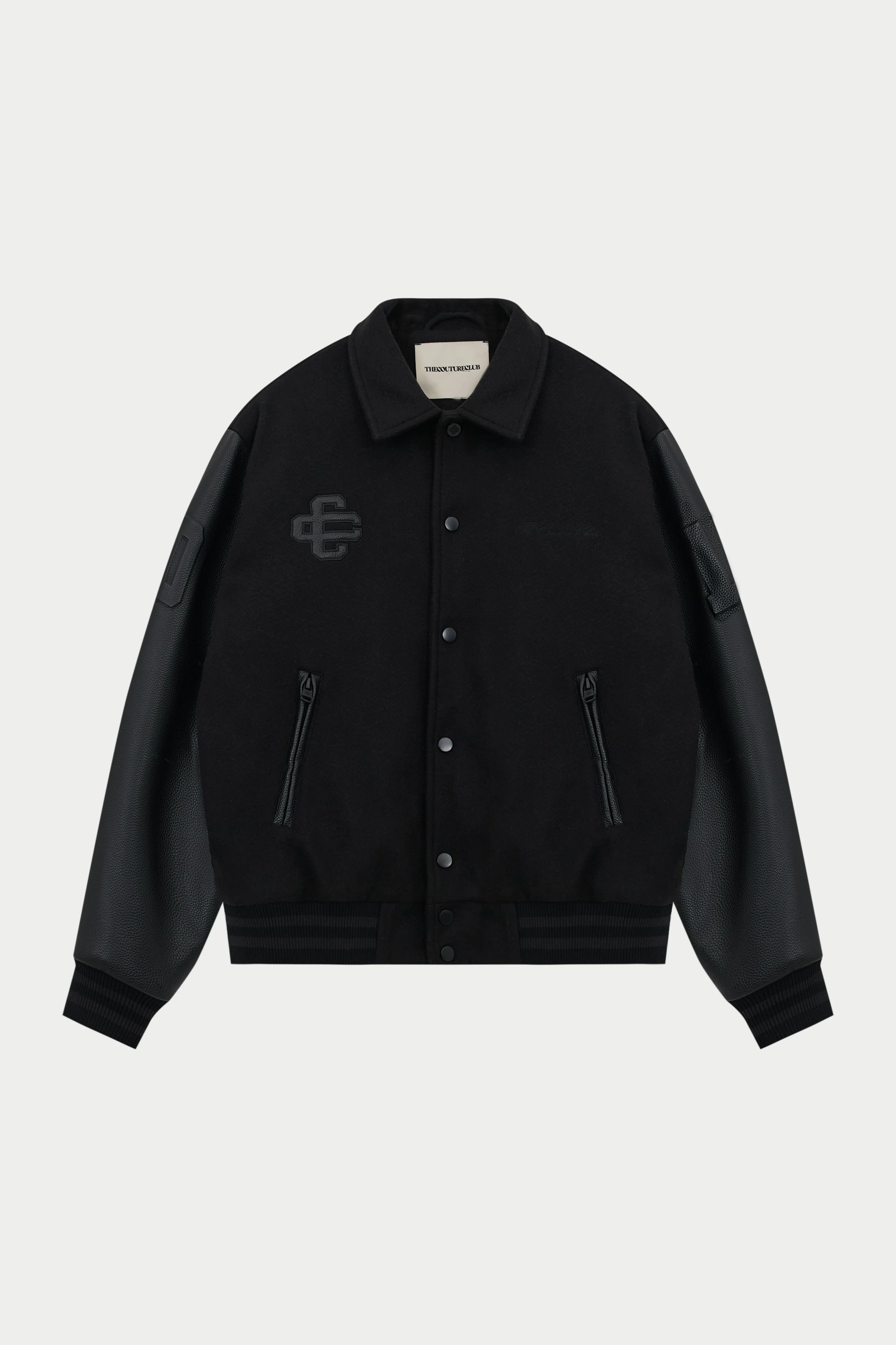 EMBLEM CHENILLE VARSITY JACKET- BLACK