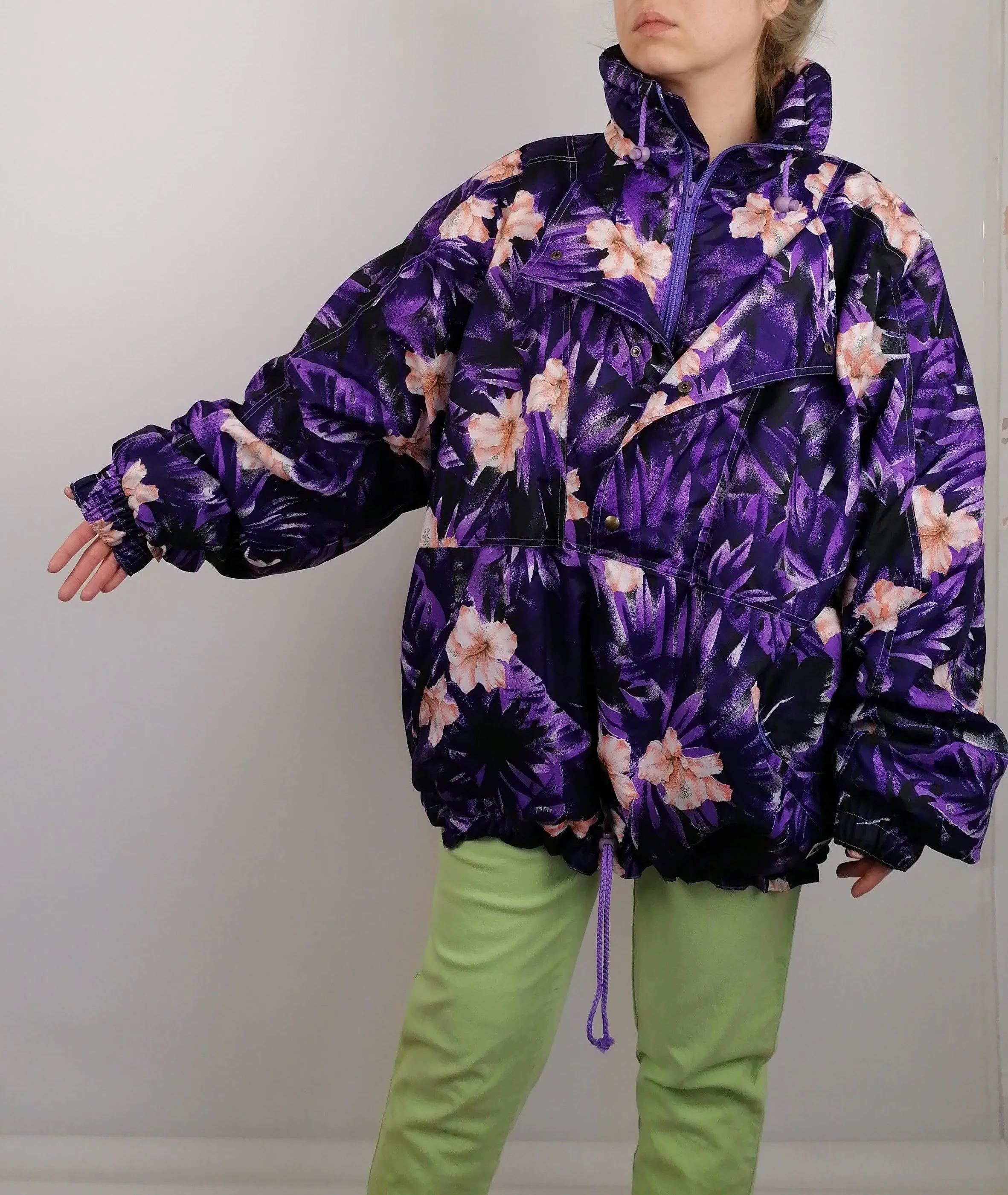 ETIREL 90s Flowers Print Winter Ski Anorak Puffer - size L-XL