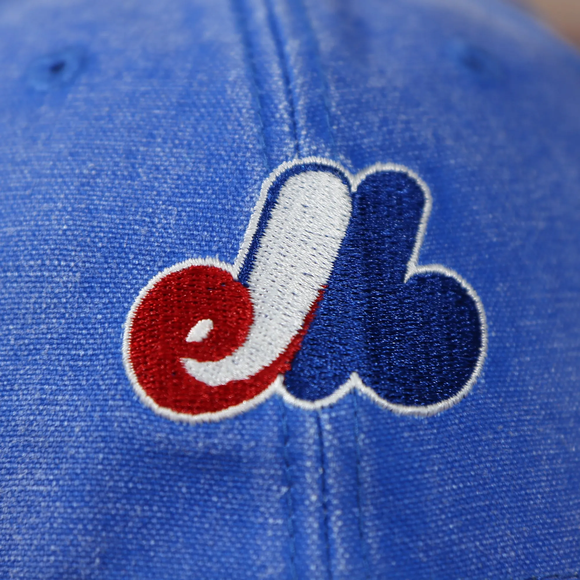 Expos distressed denim blue women's dad hat | adjustable baseball cap - Montreal