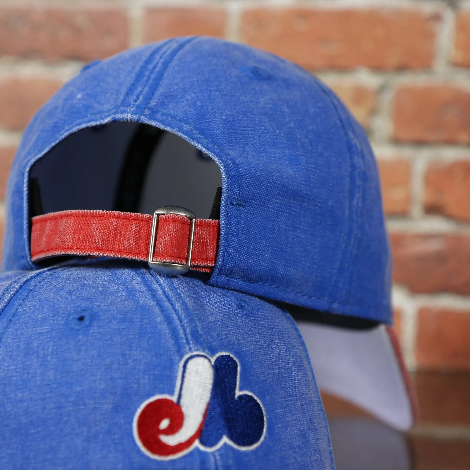 Expos distressed denim blue women's dad hat | adjustable baseball cap - Montreal