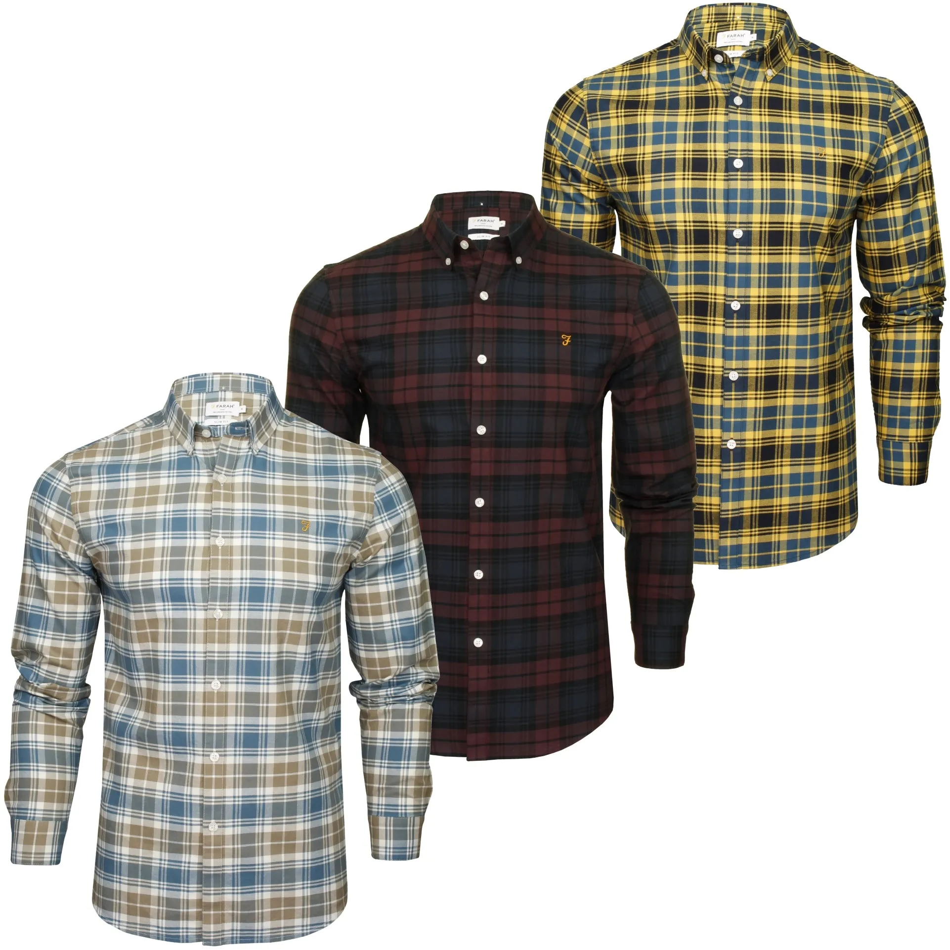 Farah Mens Brewer Check Tartan Oxford Shirt - Slim Fit, Long Sleeved.