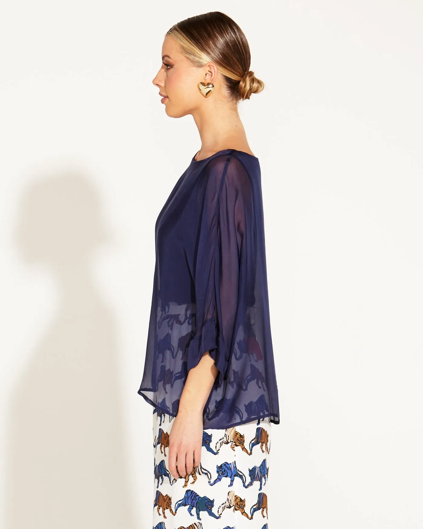 Fate Becker Sunlight Shadow Silk Top Navy - Shop Now